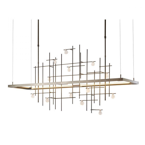 Hubbardton Forge Spring Linear Chandelier, 1-Light, Long Height, LED, Vintage Platinum, Clear Bubble Glass, 53.4"W (139752-LED-LONG-82-YG0500 5D0HXN) 
