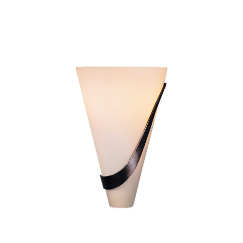 Hubbardton Forge Half-Cone Left Wall Sconce, 2-Light, Sterling, Opal Glass, 12"H (206563-SKT-LFT-85-GG0074 5DGX2W) 