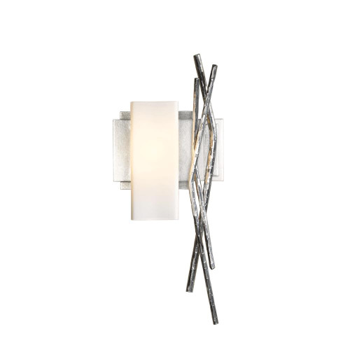 Hubbardton Forge Brindille Right Wall Sconce, 1-Light, Sterling, Opal Glass, 19"H (207670-SKT-RGT-85-GG0351 5DGY03) 
