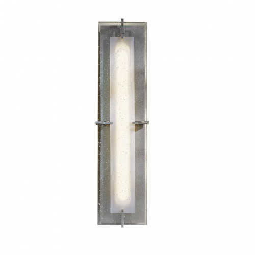 Hubbardton Forge Ethos Outdoor Wall Sconce, 1-Light, LED, Sterling, Seeded Clear Glass, 22.25"H (207765-LED-85-II0397 5DGY0K) 