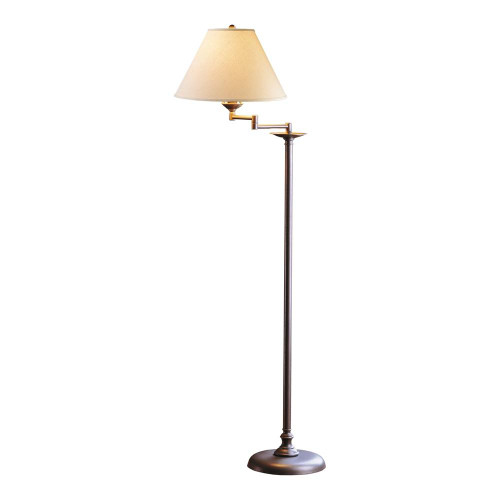 Hubbardton Forge Simple Lines Swing Arm Floor Lamp, 1-Light, Sterling, Natural Anna Shade, 56"H (242050-SKT-85-SF1555 5DH00G) 