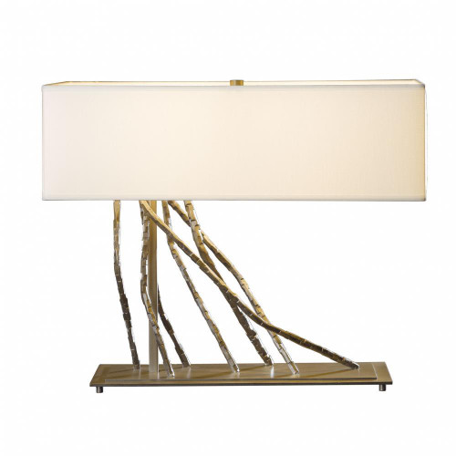 Hubbardton Forge Brindille Table Lamp, 2-Light, Sterling, Flax Shade, 16.5"H (277660-SKT-85-SE2010 5DKTWK) 