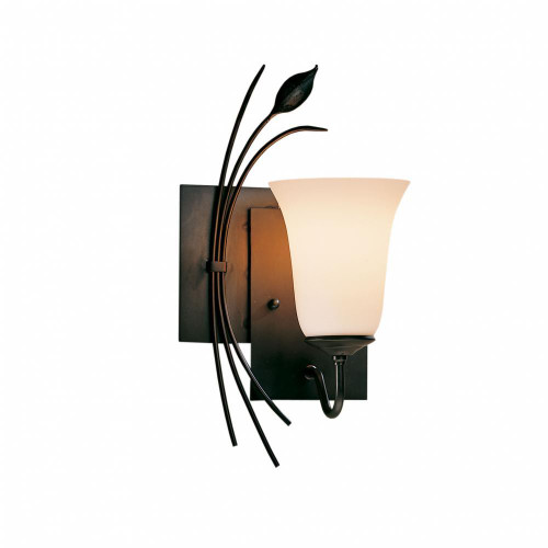 Hubbardton Forge Forged Leaf Left Wall Sconce, 1-Light, Sterling, Opal Glass, 14.75"H (205122-SKT-LFT-85-GG0035 5DGV30) 