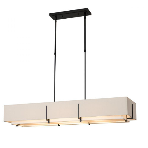 Hubbardton Forge Exos Linear Chandelier, 4-Light, Long Height, Black, Natural Anna Inner/Natural Anna Outer Shade, 46.6"W (139640-SKT-LONG-10-SF4207-SF4602 5CXJ6Q) 