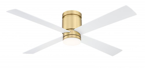 Fanimation Kwartet Ceiling Fan, 4-Blade, LED, 1-Light, Brushed Satin Brass, Matte White Blades, 52"W (FPS8553BS KDQ7) 