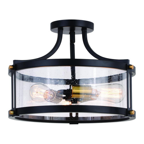 Vaxcel International Holbrook Semi-Flush Mount, 3-Light, Matte Black, Satin Brass, 15.75"W (C0255 J7QX) 