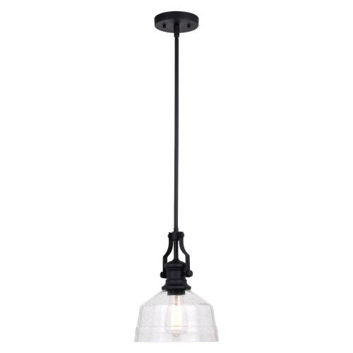 Vaxcel International Beloit Mini Pendant, 1-Light, Matte Black, Clear Seeded Glass Shade, 9"W (P0357 J7RA) 