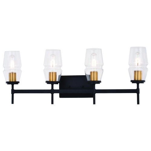 Vaxcel International Warren Bath Vanity, 4-Light, Matte Black, Brushed Brass, 30"W (W0394 J8NC) 