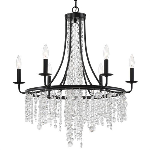 Crystorama Gabrielle Chandelier - Matte Black, Hand Cut Crystal 30"H 