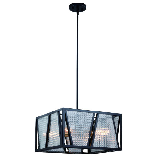 Vaxcel International Oslo Semi-Flush/Pendant, 4-Light, Black, Natural Brass, Clear Checkered Glass Shade, 16.25"W (P0294 J4T6) 