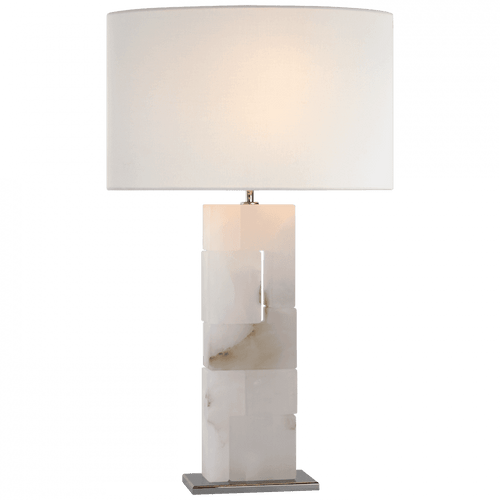 Visual Comfort & Co. Signature Collection Ashlar Large Table Lamp, 1-Light, Alabaster and Polished Nickel, Linen Shade, 28"H (S 3926ALB/PN-L CWY6D) 