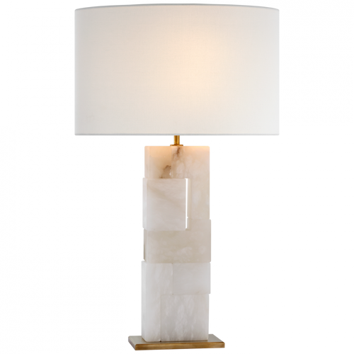 Ashlar Large Table Lamp, 1-Light, Alabaster and Hand-Rubbed Antique Brass, Linen Shade, 28"H (S 3926ALB/HAB-L CWZ6D)