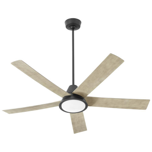 Oxygen Temple Ceiling Fan, 5-Blade, 1-Light, LED, Black, Industrial Brass, Weathered Gray Blades, Matte White Shade, 56"W (3-115-15 42R0Z) 