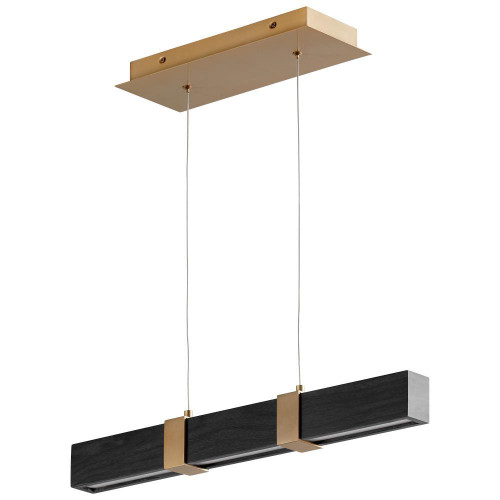 Oxygen Decca Linear Chandelier, 1-Light, LED, Aged Brass, Black Oak, Matte White Shade, 24.25"W (3-24-1540 42P3A) 