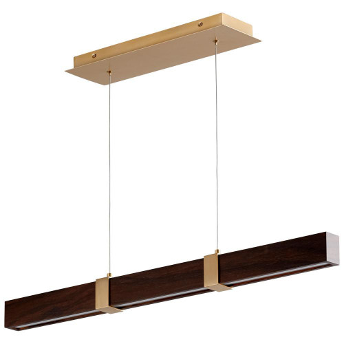 Oxygen Decca Linear Chandelier, 1-Light, LED, Aged Brass, Walnut, Matte White Shade, 36.25"W (3-36-2440 42P3U) 