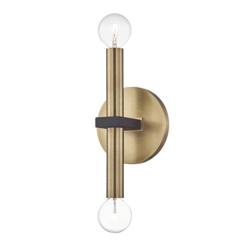 Mitzi by Hudson Valley Lighting Colette Wall Sconce, 2-Light, Aged Brass/Black, 12.25"H (H296102-AGB/BK 608QHQH) 