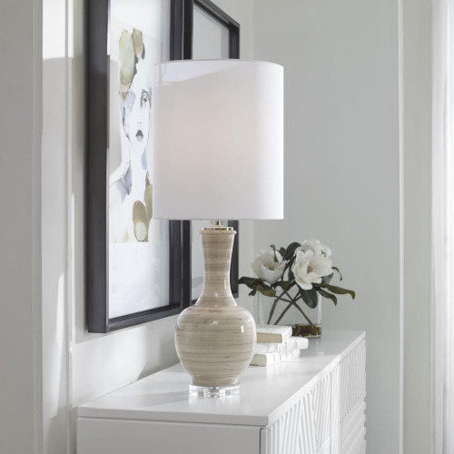 Uttermost Chalice Table Lamp, 1-Light, Taupe/Tan/Charcoal, White Linen Hardback Shade, 33"H (29996-1 A6EMF) 
