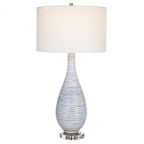 Uttermost Clariot Table Lamp, 1-Light, Blue/White, White Linen Drum Shade, 31"H (29998-1 A6EMH) 