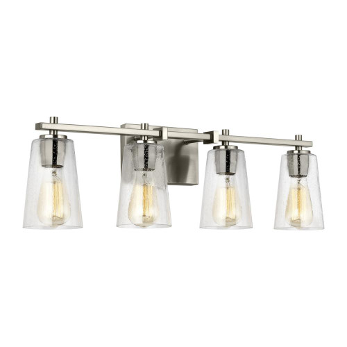 Visual Comfort & Co. Studio Collection Mercer Bathroom Vanity Light, 4-Light, Satin Nickel, Clear Seeded Shade, 28.63"W (VS24304SN 706U5HD) 