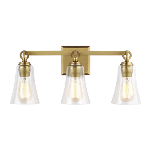Visual Comfort & Co. Studio Collection Monterro Bathroom Vanity Light, 3-Light, Burnished Brass, Clear Seeded Shade, 21.75"W (VS24703BBS 706U5GL) 