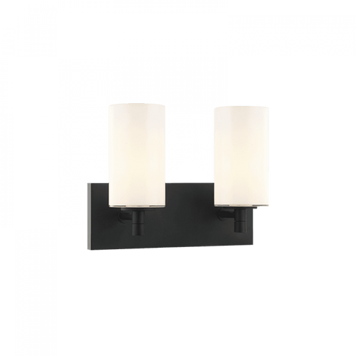 Matteo Lighting Candela Wall Sconce, 2-Light, Matte Black, Opal Glass Shade, 13"W (S04902MBOP 305XTWA) 