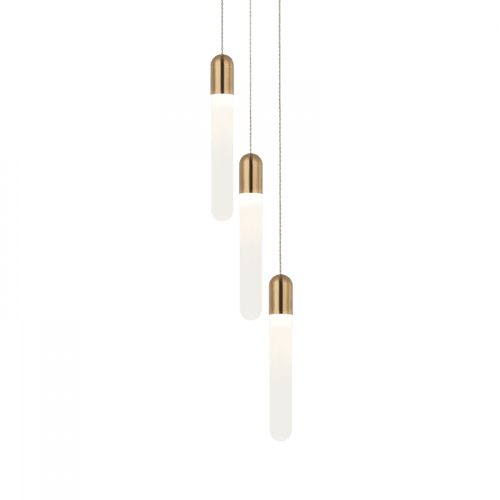 Matteo Lighting Aydin Pendants, 3-Lights, LED, Aged Gold Brass, Frosted Glass Shade, 157"H (C65803AG 305XRY4) 