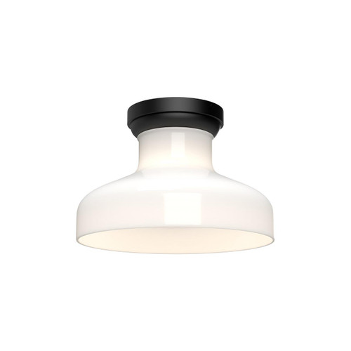 Alora Lighting Westlake Flush Mount, 1-Light, Matte Black, Glossy Opal Glass, 11.13"D 
