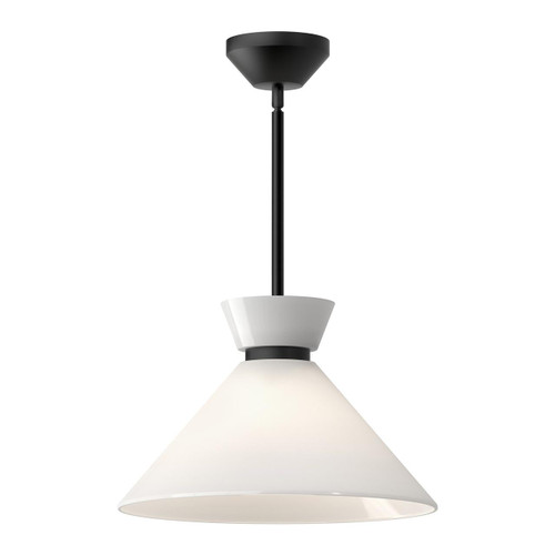 Alora Lighting Halston Pendant, 1-Light, Matte Black, Glossy Opal Glass, 14.13"D 