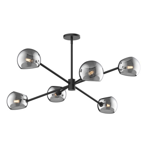 Alora Lighting Willow Chandelier, 6-Light, Matte Black, Smoked Solid Glass, 37"D 