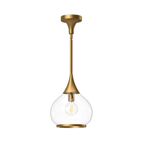 Alora Lighting Hazel Pendant, 1-Light, Aged Gold, Clear Glass, 12.75"H 