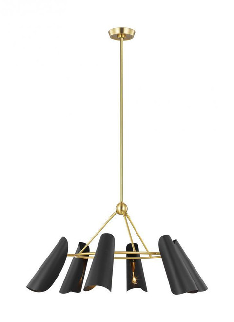 Visual Comfort & Co. Studio Collection Tresa Chandelier, 6-Light, Midnight Black And Burnished Brass, Midnight Black Shade, 36"W (AEC1036BBSMBK 706WZCC) 