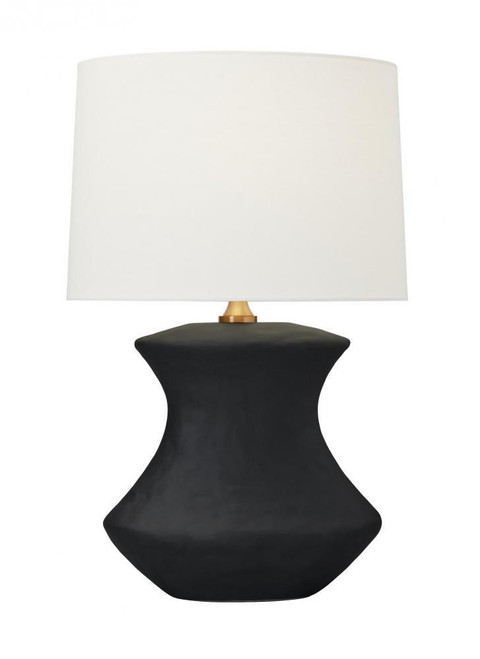 Visual Comfort & Co. Studio Collection Bone Table Lamp, 1-Light, LED, Rough Black Ceramic, White Linen Shade, 25.63"H (HT1021RBC1 706X18T) 