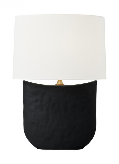Visual Comfort & Co. Studio Collection Cenotes Table Lamp, 1-Light, LED, Rough Black Ceramic, White Linen Shade, 27.75"H (HT1031RBC1 706X18V) 