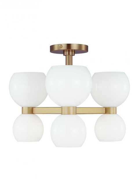 Visual Comfort & Co. Studio Collection Londyn Semi Flush Mount, 6-Light, Burnished Brass with Milk , Milk White Shade, 20"W (KSF1036BBSMG 706X19U) 