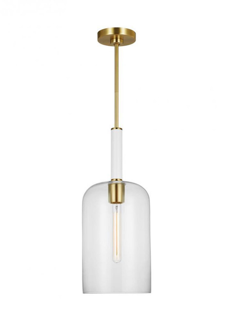 Visual Comfort & Co. Studio Collection Monroe Pendant, 1-Light, Burnished Brass with Glossy White, Clear Shade, 8.75"W (KSP1051BBSGW 706X1AF) 