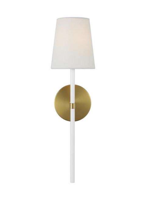 Visual Comfort & Co. Studio Collection Monroe Wall Sconce, 1-Light, Burnished Brass with Glossy White, White Linen Shade, 18.88"H (KSW1091BBSGW 706X27H) 