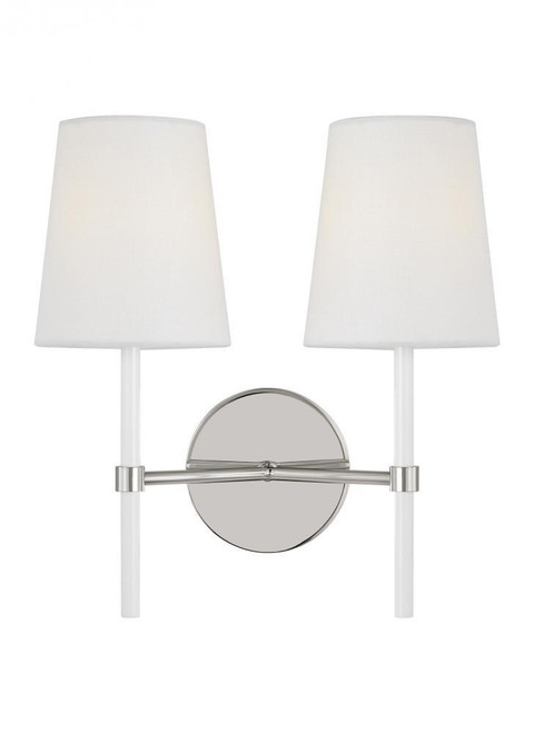 Visual Comfort & Co. Studio Collection Monroe Wall Sconce, 2-Light, Polished Nickel, White Linen Shade, 12.88"H (KSW1102PNGW 706X27L) 