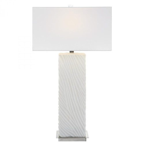 Uttermost Pillar Marble Table Lamp, 1-Light, Ivory, White Linen Hardback Shade, 32"H (30066 A6FLH) 