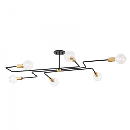 Mitzi by Hudson Valley Lighting Jena Semi-Flush Mount, 6-Light, Aged Brass/Textured Black Combo, 41"W (H488606L-AGB/TBK 608UJD9) 