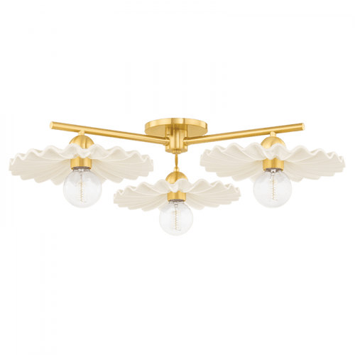 Mitzi by Hudson Valley Lighting Tinsley Semi-Flush Mount, 1-Light, Aged Brass/Ceramic Gloss Cream, 11.75"W (H499603-AGB/CCR 608UJDM) 