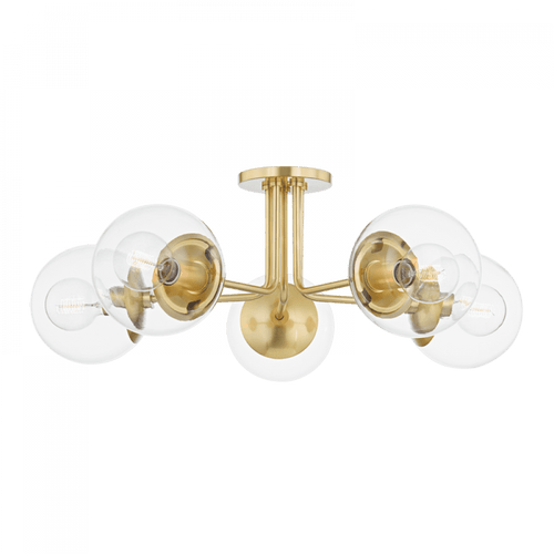 Mitzi by Hudson Valley Lighting Meadow Semi-Flush Mount, 5-Light, LED, Aged Brass, 30"W (H503605-AGB 608UJDQ) 