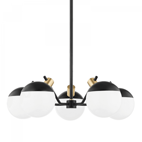 Mitzi by Hudson Valley Lighting Miranda Chandelier, 5-Light, LED, Aged Brass/Soft Black, 28"W (H573805-AGB/SBK 608UKA8) 