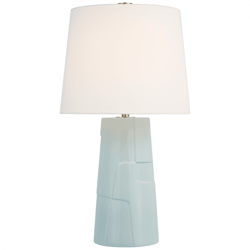 Visual Comfort & Co. Signature Collection Braque Medium Debossed Table Lamp, 1-Light, Ice Blue Porcelain, Linen Shade, 28.75"H (BBL 3622ICB-L CX42F) 