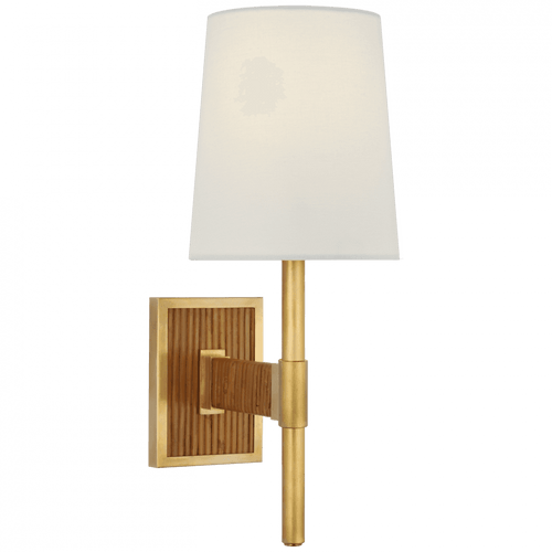Visual Comfort & Co. Signature Collection Elle Small Single Wall Sconce, 1-Light, Hand-Rubbed Antique Brass and Dark Rattan, 14.75"H (SK 2555HAB/DRT-L CX21V) 
