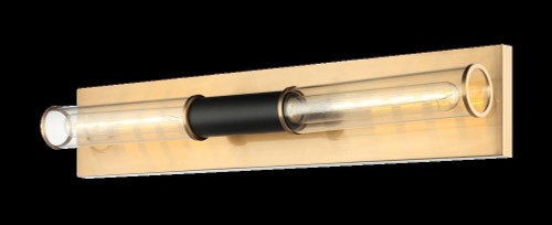 Matteo Lighting Tubo Wall Sconce, 2-Light, Matte Black & Aged Gold Brass, Clear Glass Shade, 24.38"W (W61202MBAG 305XQXW) 