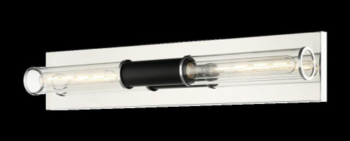 Matteo Lighting Tubo Wall Sconce, 2-Light, Matte Black & Chrome, Clear Glass Shade, 24.38"W (W61202MBCH 305XQXX) 