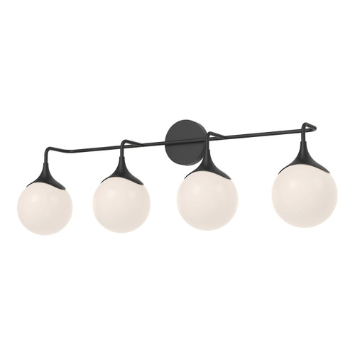 Alora Lighting Nouveau Bathroom Vanity Light, 4-Light, Matte Black, Opal Matte Glass, 35.5"W 