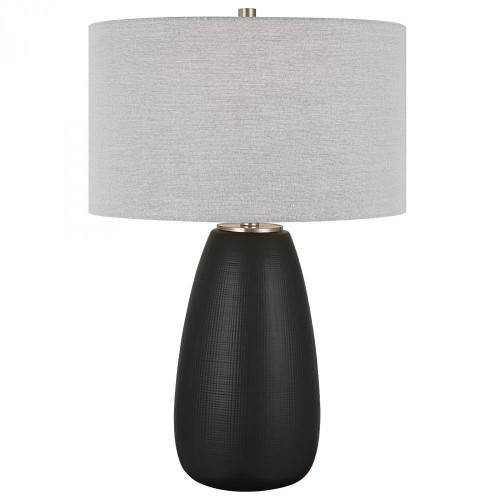 Uttermost Twilight Table Lamp, 1-Light, Satin Black, Light Gray Linen Hardback Shade, 27"H (30058-1 A6GLP) 