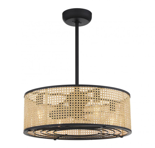 Astoria Fan D'lier, 4-Light, Matte Black, Natural Cane Shade, 25"W (25-FD-1650-89 AHWYU)