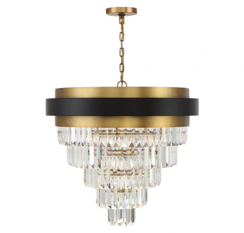 Savoy House Marquise Chandelier, 9-Light, Matte Black with Warm Brass Accents, Optic Acrylic Elements Shade, 30"W (1-1668-9-143 AHXXT) 